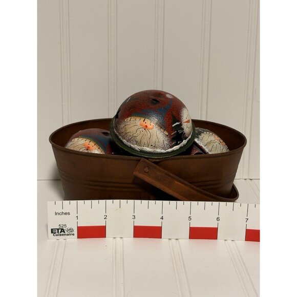 3 Metal Jingle Bells In Rust Basket Christmas Ornaments Red Green Hand Painted - Picture 6 of 6